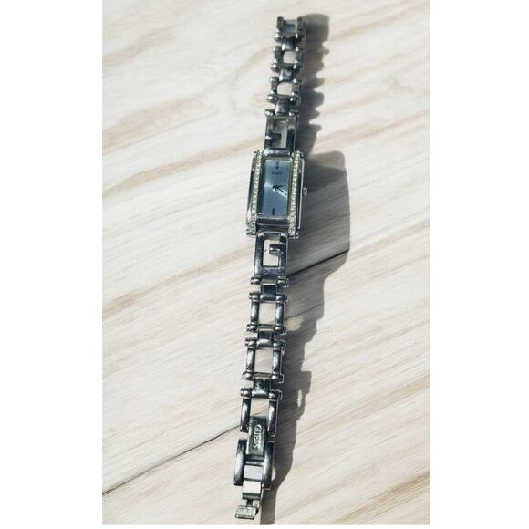 Guess Silver-Tone Crystal Tank-Style Bracelet Watch Rectangular Y2K Aesthetic - Picture 4 of 6